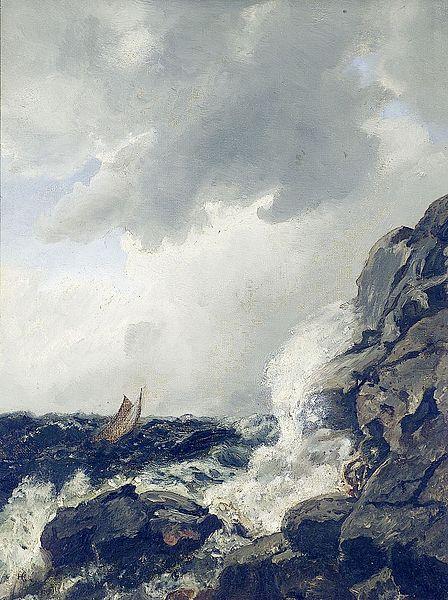 Hans Gude Costal landscape with boat
